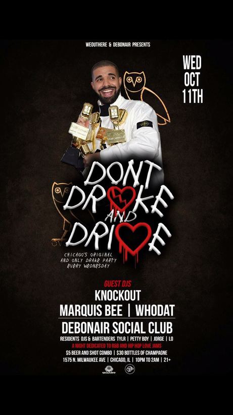 Don't Drake & Drive flyer, Debonair Social Club, Oct 2017