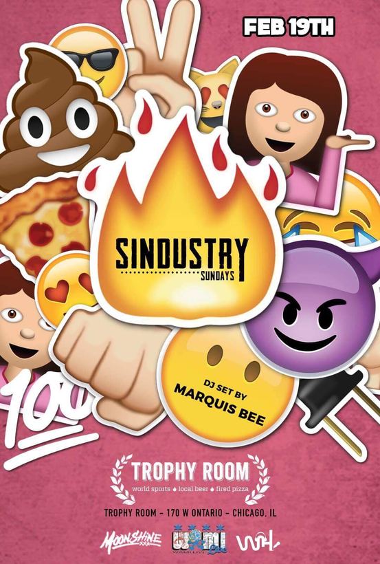 Sindustry Sundays flyer, Trophy Room, Feb 2017