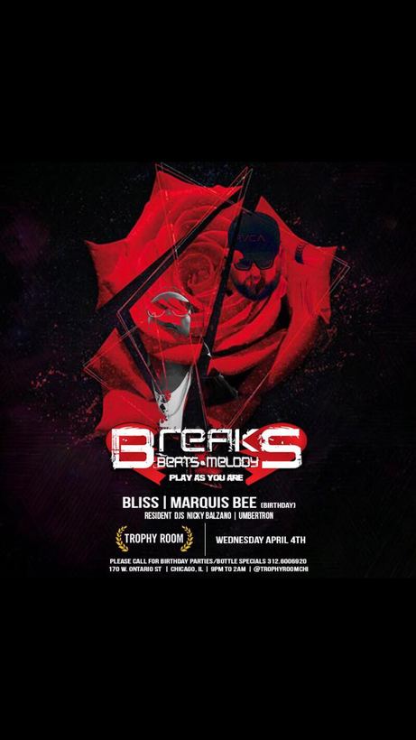 Breaks: Beats & Melody flyer, Trophy Room, Apr 2018