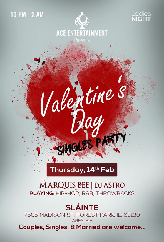 Valentine's Singles Party flyer, Sláinte, Feb