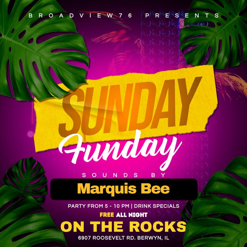 Sunday Funday flyer, On The Rocks, Berwyn