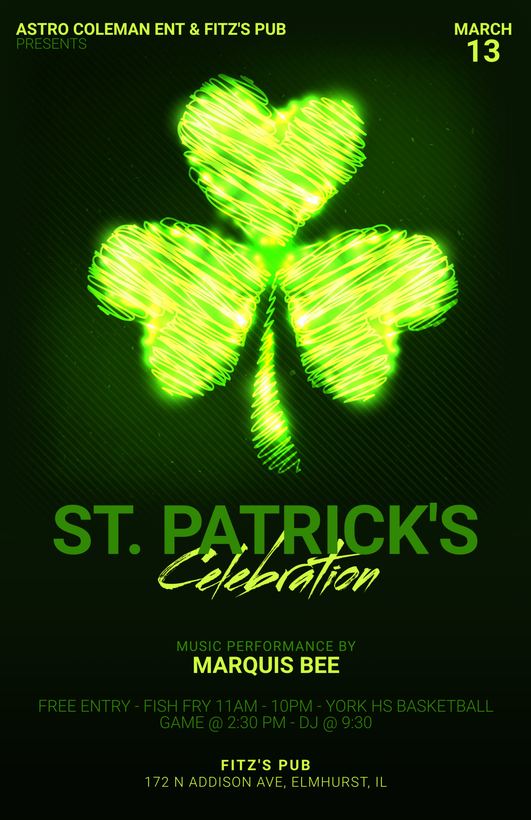St. Patrick's Celebration flyer, Fitz's Pub, Mar 2026