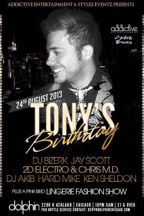 Tony's Birthday flyer, Dolphin, Aug 2013