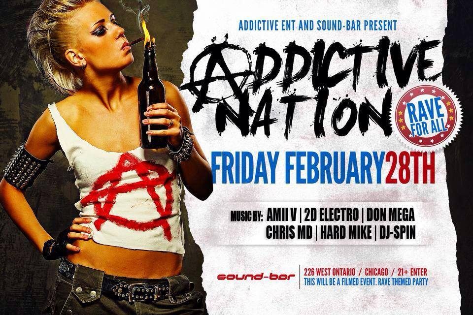 Addictive Nation: Rave For All flyer, Sound-Bar, Feb 2014