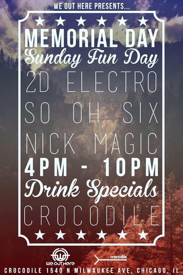 Memorial Day Sunday Fun Day flyer, Crocodile Lounge, May 2014