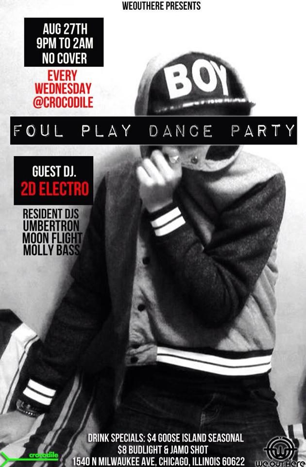 Foul Play — guest DJ flyer, Crocodile Lounge, Aug 2014